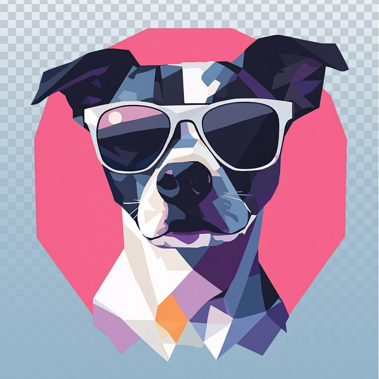 PSD perro juguetón con gafas de sol con diseño artístico geométrico