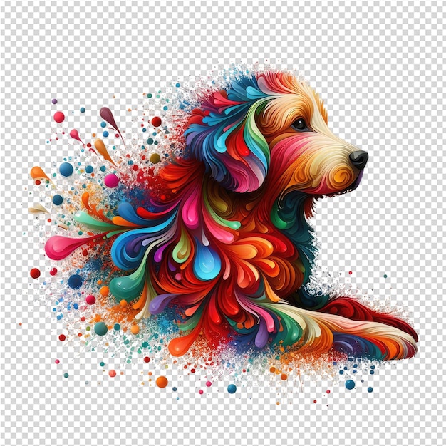 Un perro con manchas coloridas y una imagen colorida de un perro