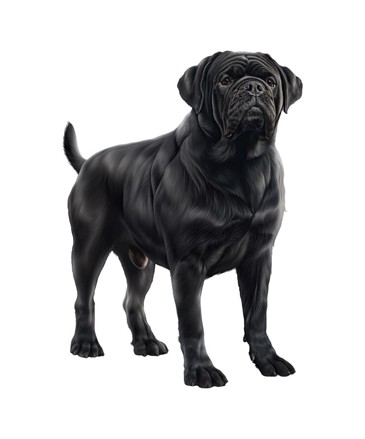 PSD un perro mastiff negro con una cara negra y un fondo blanco