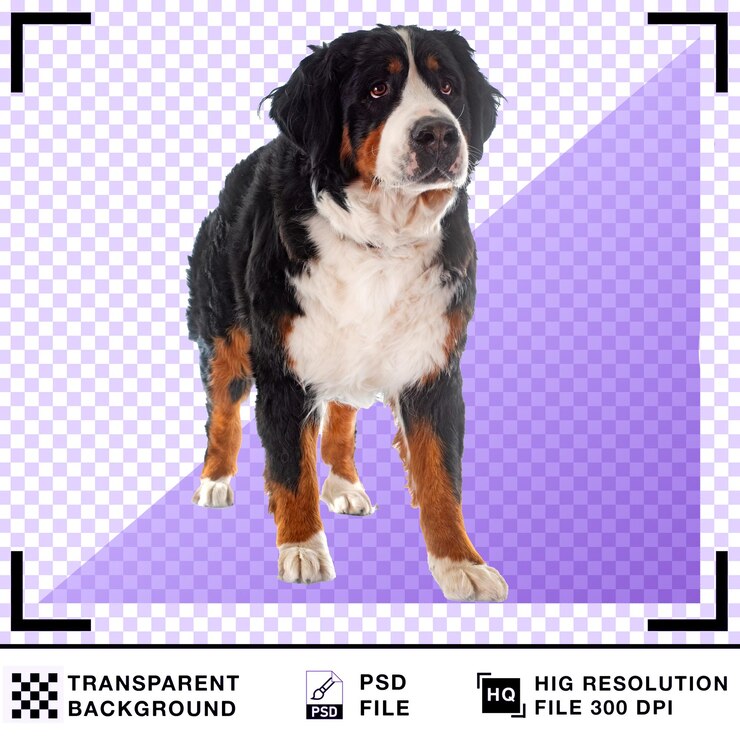 PSD perro de montaña bernese en una toma de estudio con fondo transparente