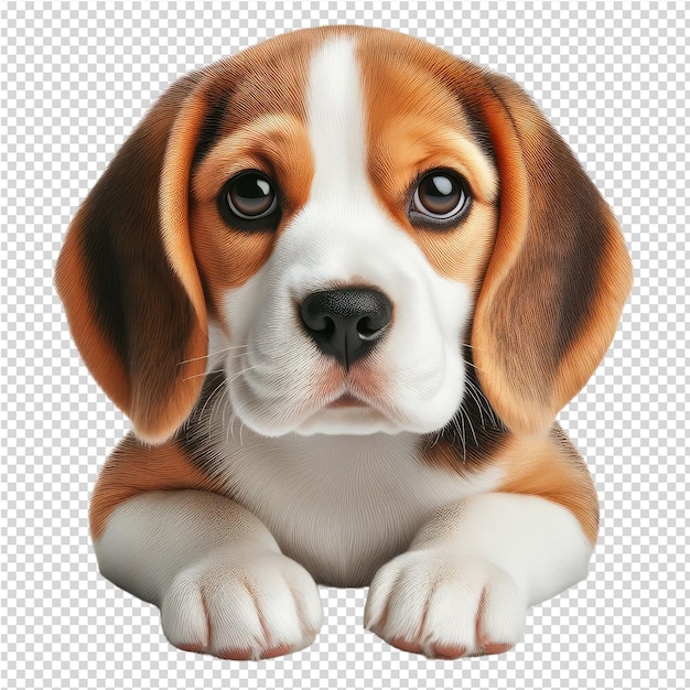 Un perro con una nariz marrón se sienta en un fondo transparente