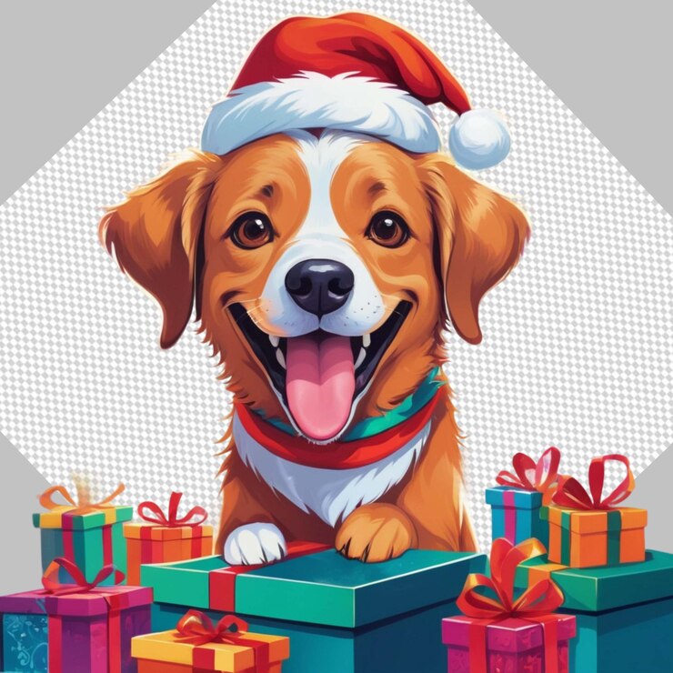 PSD el perro de navidad gracioso de moda ilustración de papá noel clipart transparente