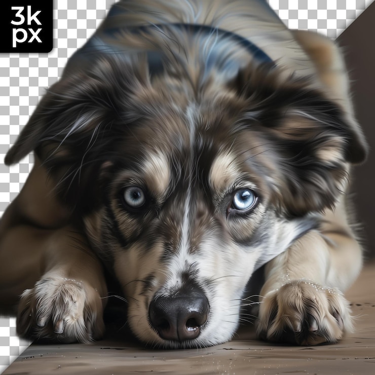 PSD un perro con un ojo azul y un fondo negro con un fondo blanco