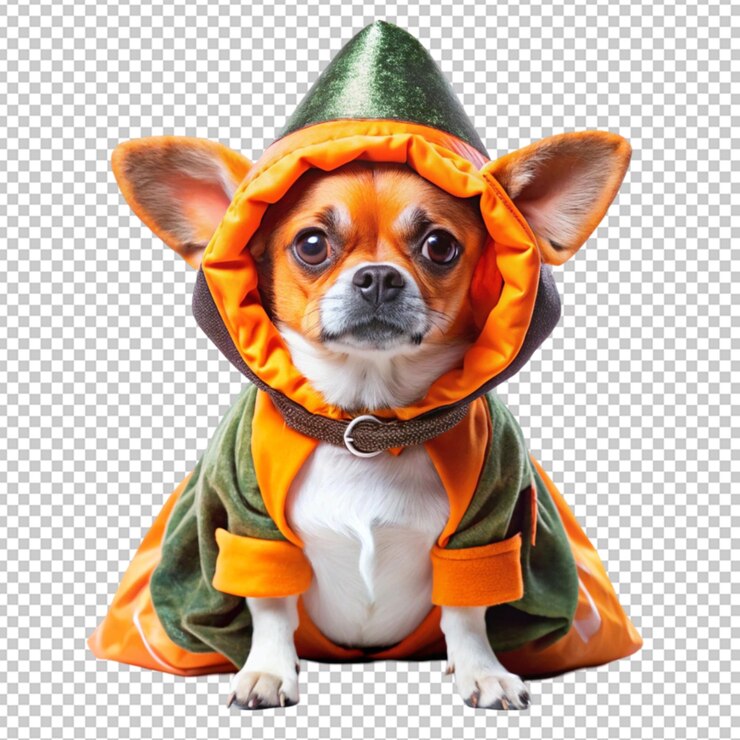 PSD un perro pequeño con un traje de halloween