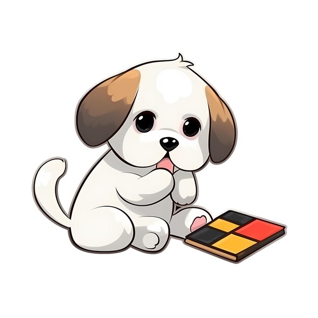 PSD perro pintando una imagen pegatina kawaii archivo transparente png