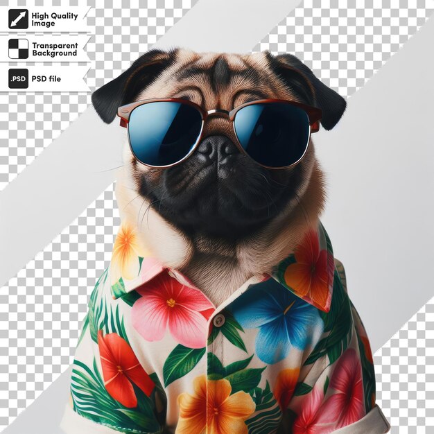 Perro psd con gafas de sol con vibraciones tropicales en un fondo transparente