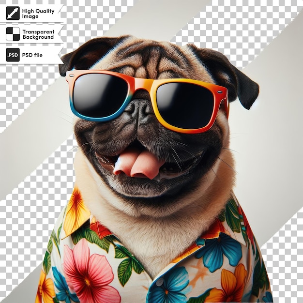 Perro psd con gafas de sol con vibraciones tropicales en un fondo transparente