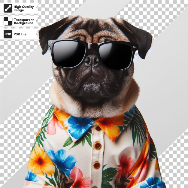 PSD perro psd con gafas de sol con vibraciones tropicales en un fondo transparente