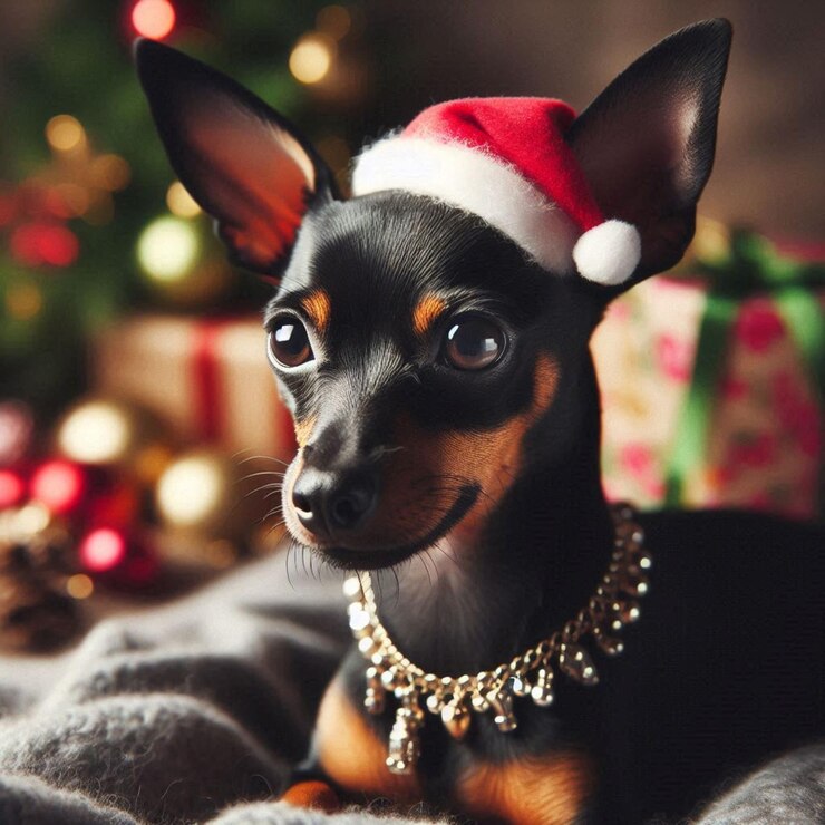 un perro que lleva un sombrero de Santa está usando un sombreiro de Santa