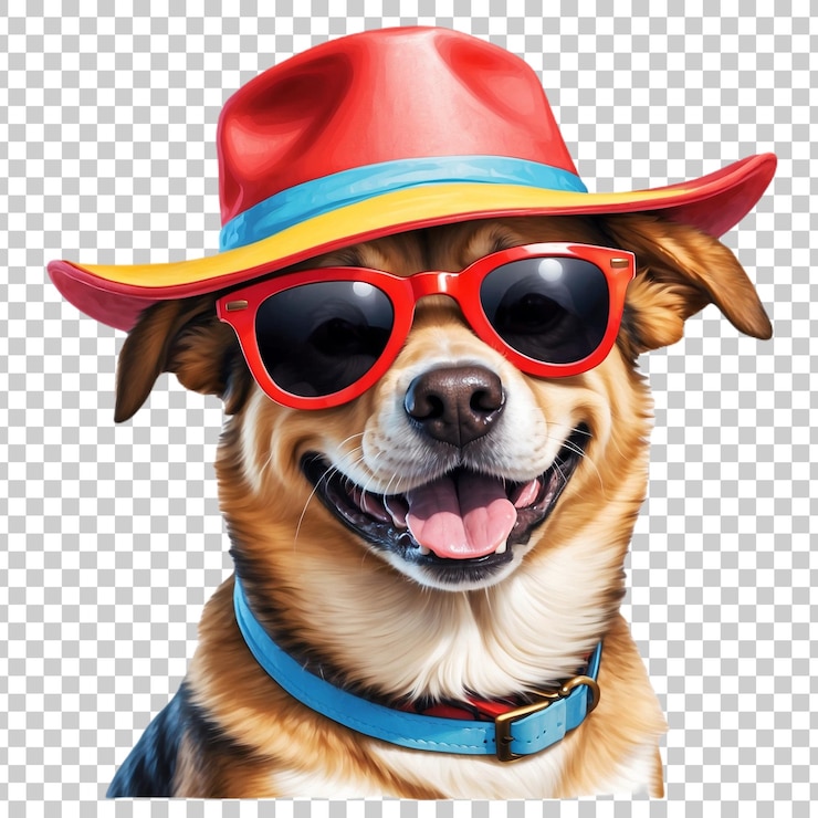 PSD un perro que usa gafas de sol y un sombrero con un sombreiro que dice quot perro quot