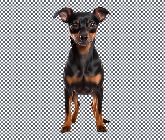 Perro de raza pinscher miniatura aislado sobre un fondo transparente