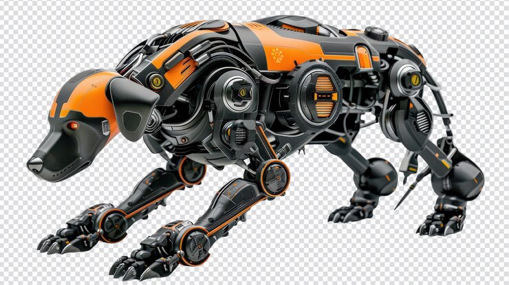 PSD perro robot de patrulla aislado en fondo blanco para aplicaciones de seguridad y marketing