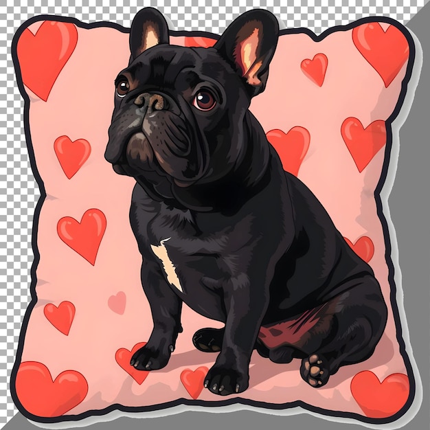 Perro de san valentín con estilo de pegatina de almohada en forma de corazón en fondo transparente generado por ai