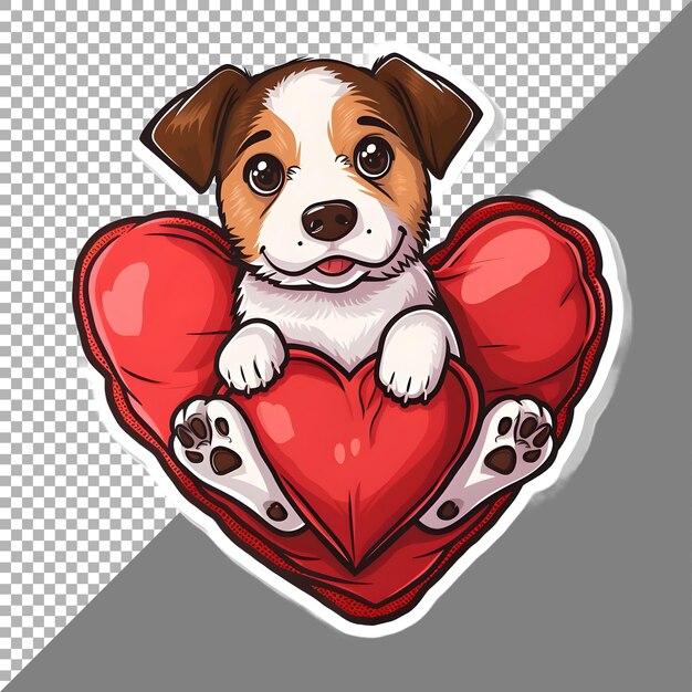 PSD perro de san valentín con estilo de pegatina de almohada en forma de corazón en fondo transparente generado por ai