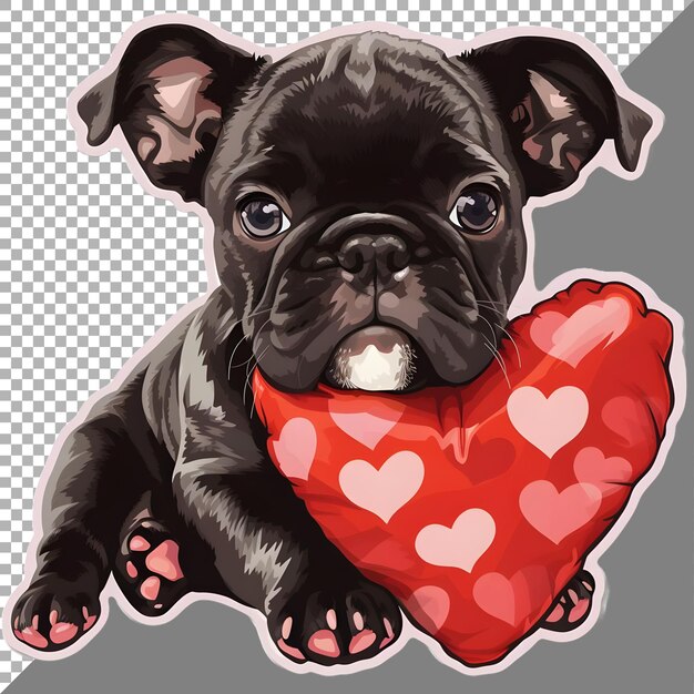 PSD perro de san valentín con estilo de pegatina de almohada en forma de corazón en fondo transparente generado por ai