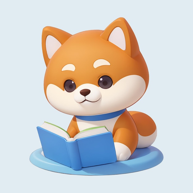 PSD el perro shiba leyendo una ilustración de un libro