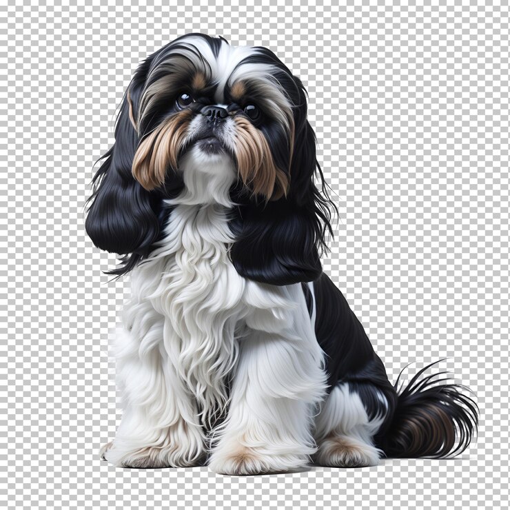 PSD perro shih tzu sentado y mirando hacia adelante aislado en un fondo transparente ia generativa