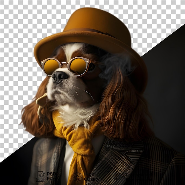 PSD perro con sombrero y gafas aislado sobre un fondo transparente incluye archivo png