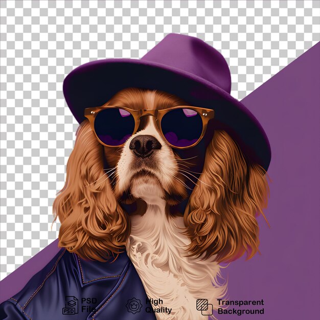 PSD perro con sombrero y gafas aislado sobre un fondo transparente incluye archivo png