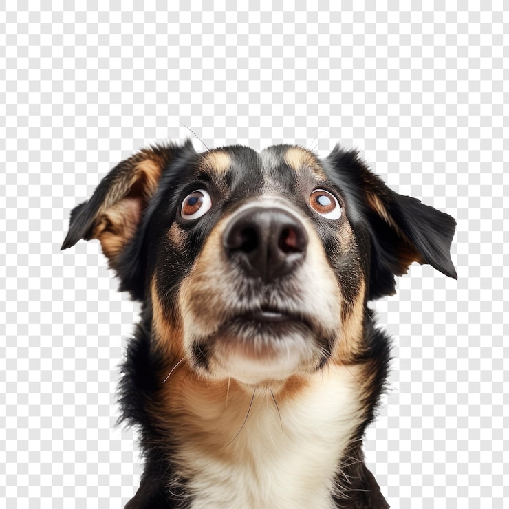 PSD un perro sorprendido y lindo está frente a la cámara en un fondo transparente psd
