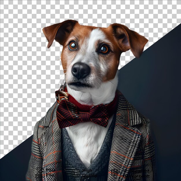 PSD un perro con un traje sobre un fondo oscuro incluye un archivo png