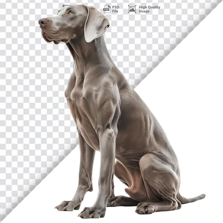 PSD perro weimaraner fotorrealista sentado en un fondo transparente