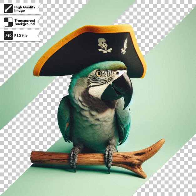 PSD un perroquet 3d avec un chapeau de pirate sur un fond transparent