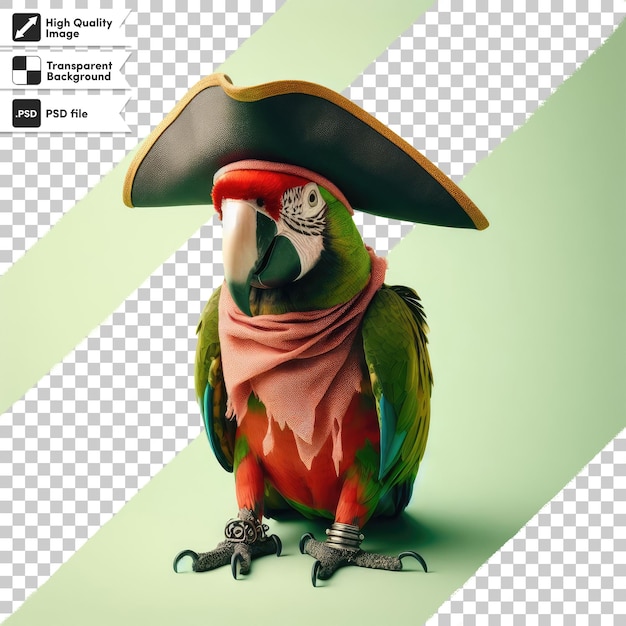 PSD un perroquet 3d avec un chapeau de pirate sur un fond transparent