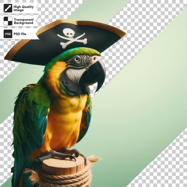 PSD un perroquet 3d avec un chapeau de pirate sur un fond transparent