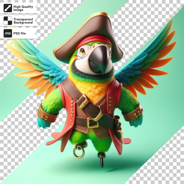 PSD un perroquet 3d avec un chapeau de pirate sur un fond transparent