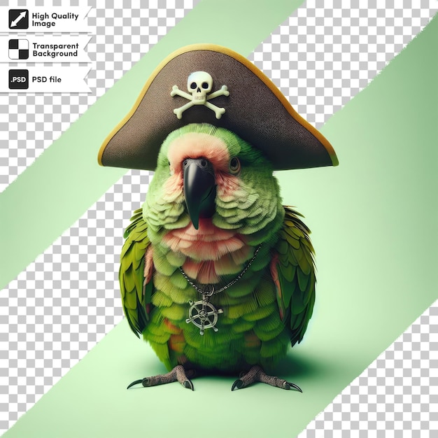 PSD un perroquet 3d avec un chapeau de pirate sur un fond transparent