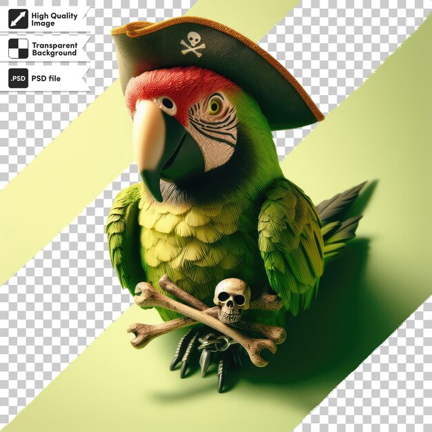 PSD un perroquet 3d avec un chapeau de pirate sur un fond transparent