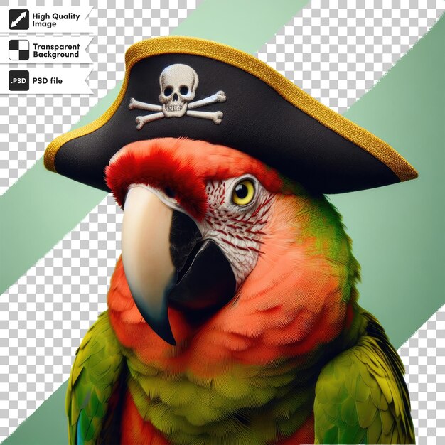 PSD un perroquet 3d avec un chapeau de pirate sur un fond transparent