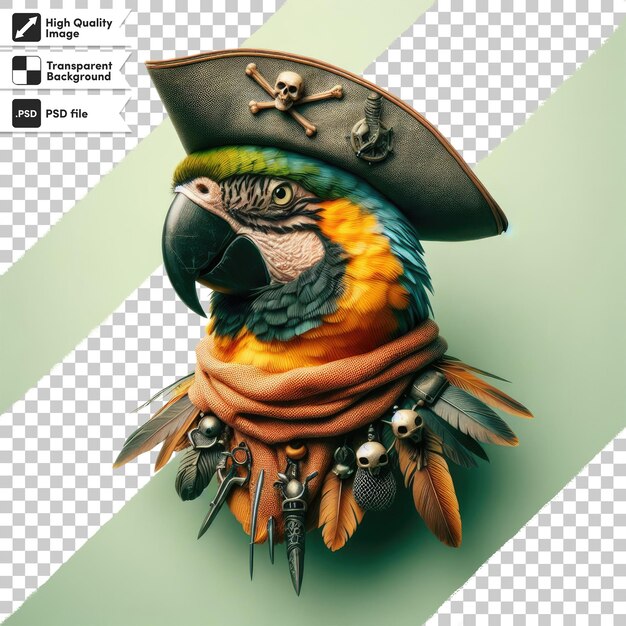 PSD un perroquet 3d avec un chapeau de pirate sur un fond transparent