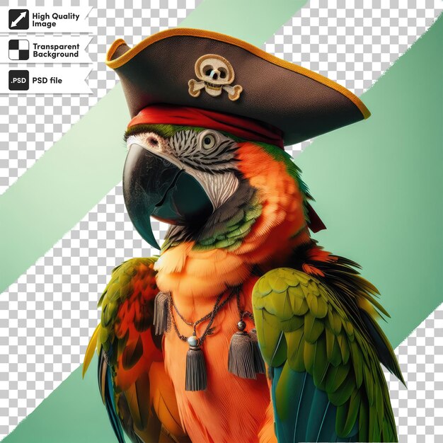 PSD un perroquet 3d avec un chapeau de pirate sur un fond transparent