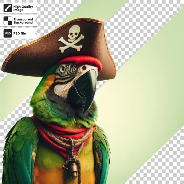 PSD un perroquet 3d avec un chapeau de pirate sur un fond transparent