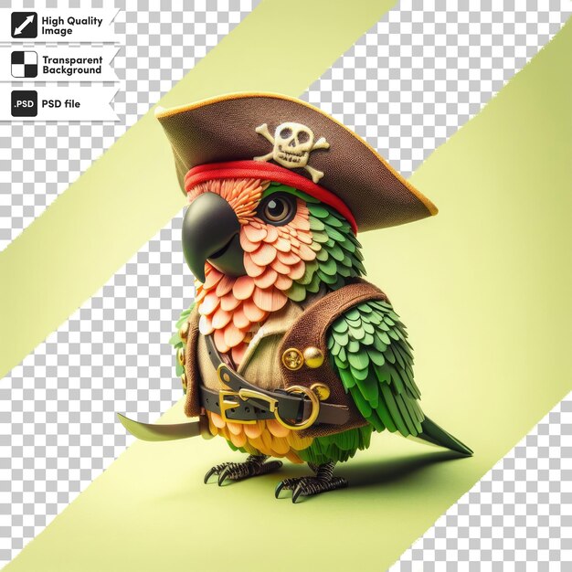 PSD un perroquet 3d avec un chapeau de pirate sur un fond transparent