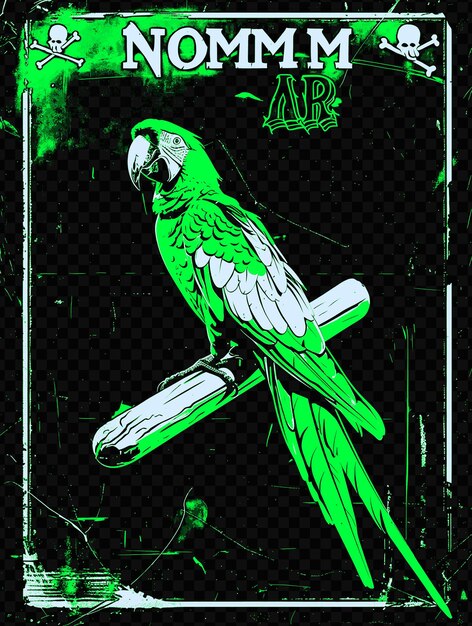 PSD un perroquet vert avec un bec vert et un fond noir avec une image d'un perroquet dessus