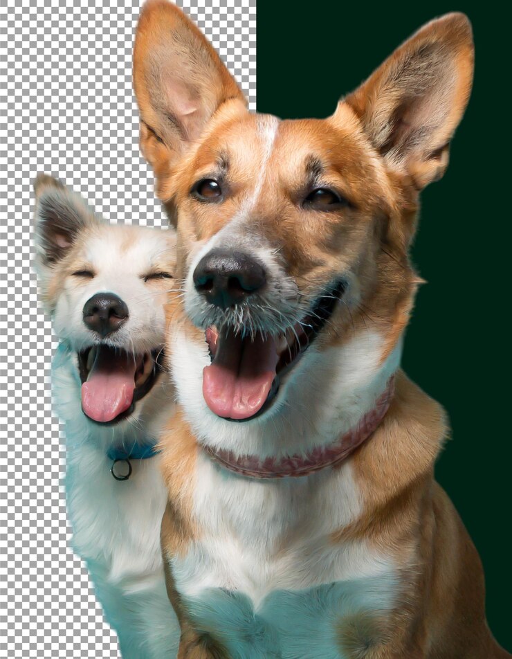 PSD perros lindos con orejas esponjosas y poses lúdicas en fondo transparente png psd