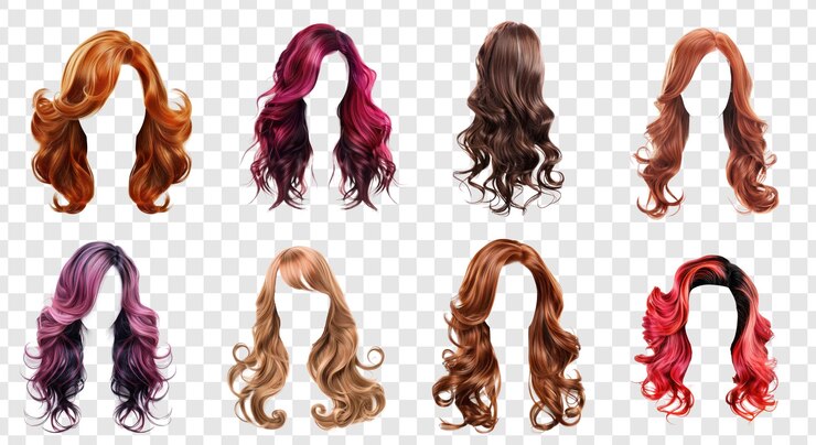 PSD perruque à cheveux moderne pour femmes élégantes coiffure à la mode isolée sur fond transparent