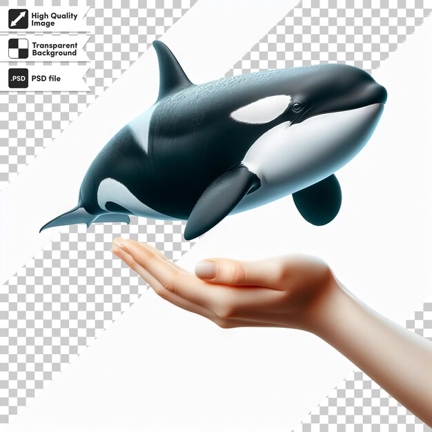 PSD a person holds a dolphin above a persons hand