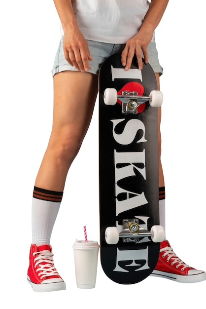 PSD person mit skateboard und schuhen