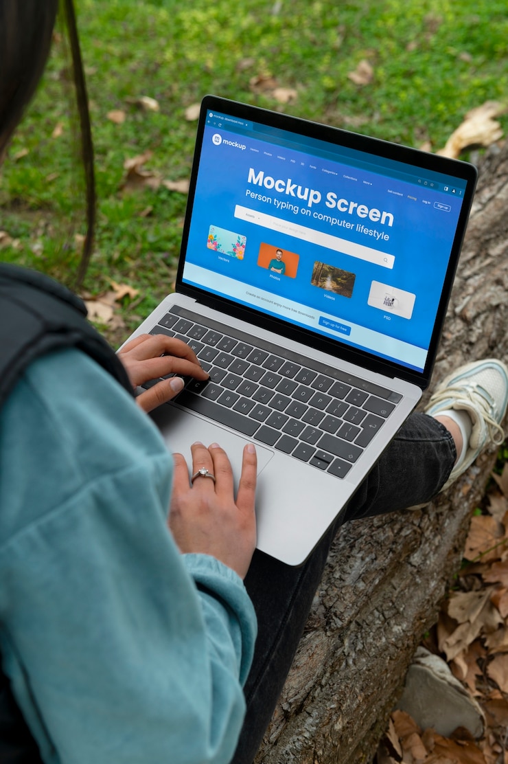 PSD person typing on computer mockup