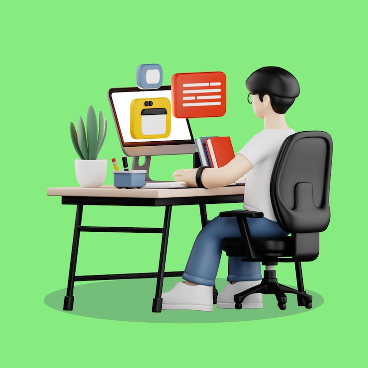 PSD person working on a computer at a desk