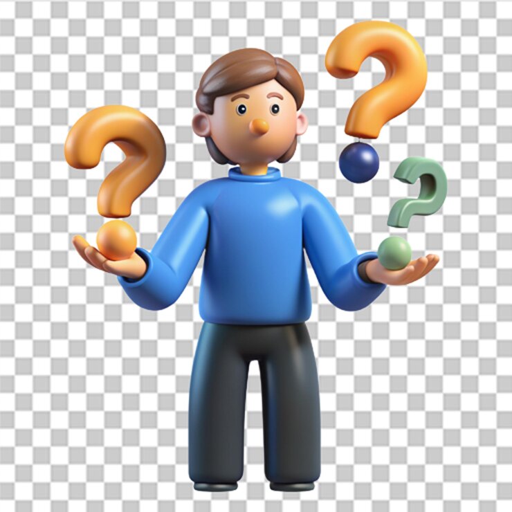 PSD persona 3d con signos de interrogación opción concepto de resolución de problemas apoyo o inspección vector de moda y moderno en estilo 3d