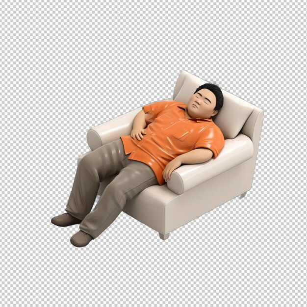 PSD persona asiática durmiendo en 3d el fondo transparente del estilo de dibujos animados es