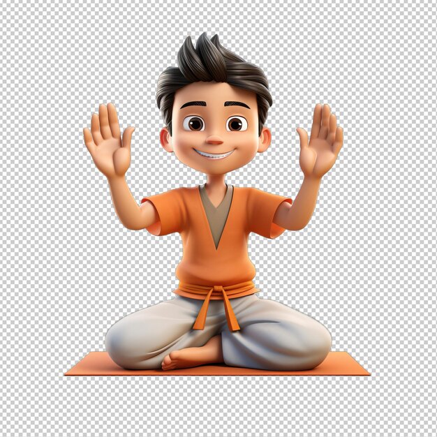 PSD persona asiática yoga 3d estilo de dibujos animados fondo transparente aislado