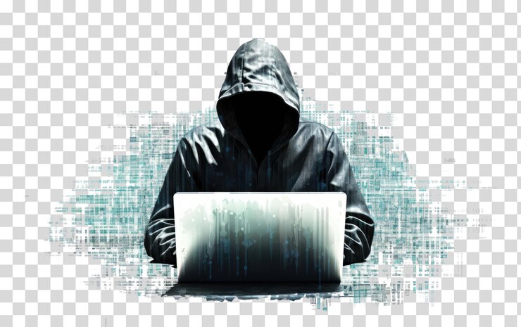 PSD una persona con una capucha en la cabeza y una computadora portátil en un fondo a cuadros