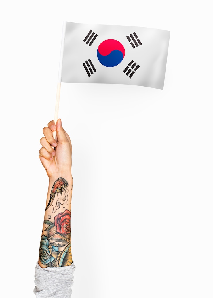 PSD persona che sventola la bandiera della corea del sud