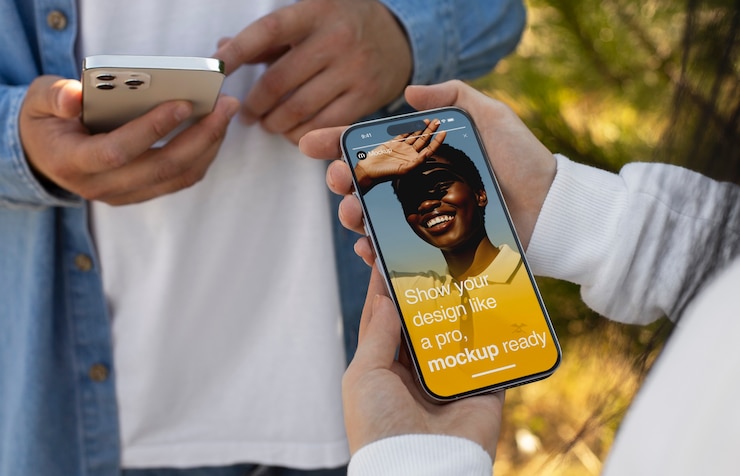 PSD persona che tiene in mano uno smartphone con un mockup di instagram